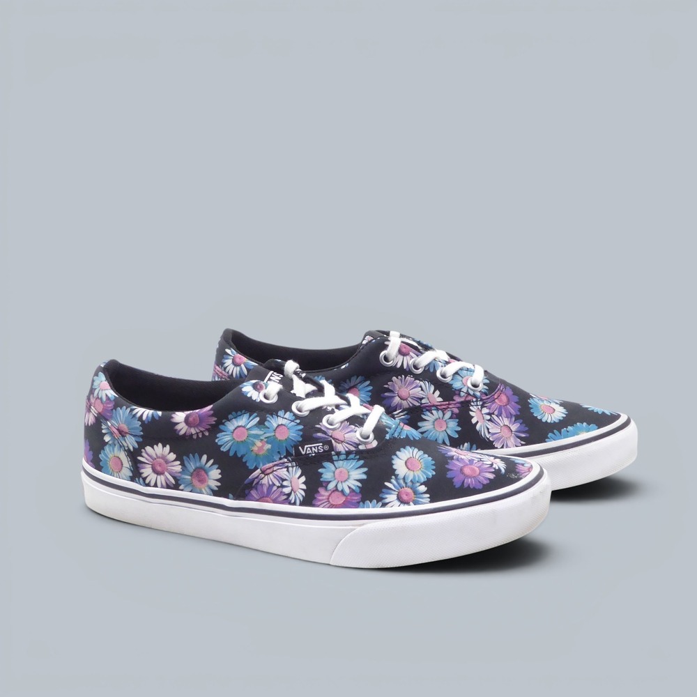 Vans Doheny Women Shoes Black Blue Purple Daisy Floral Print Sneakers 8.5